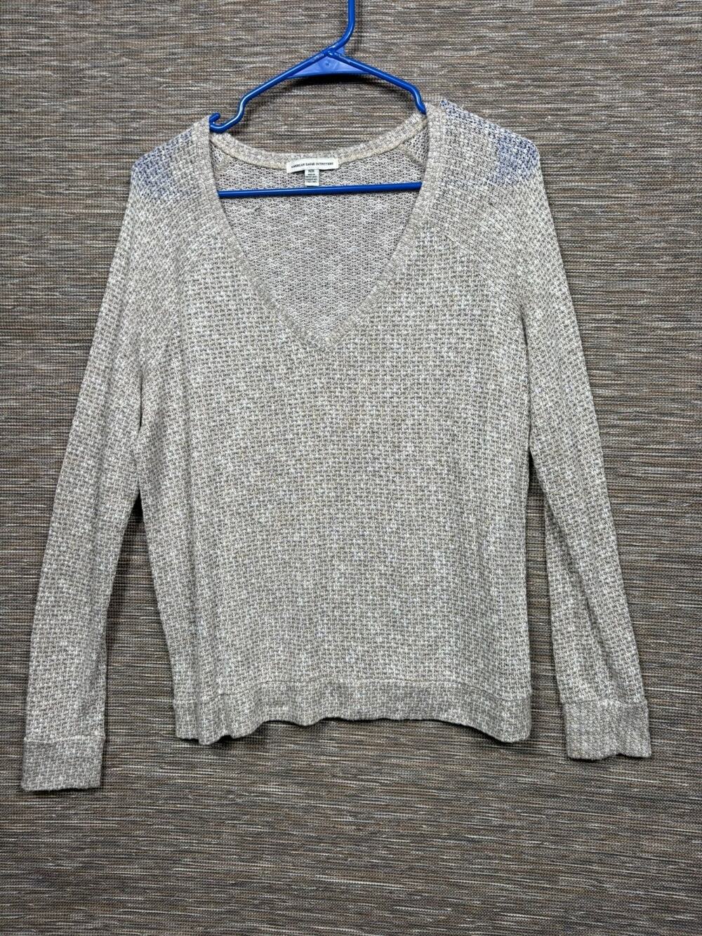 American Eagle Outfitters Sweater Womens M Gray Beige Pullover V-neck Knitted